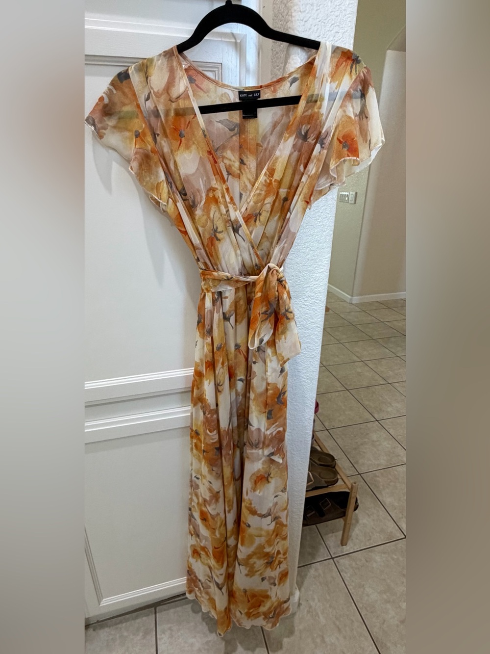 Floral Wrap Maxi Dress in Cream and Orange